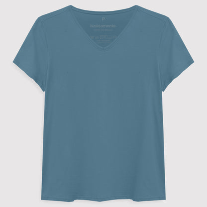 Camiseta Básica Gola V Feminina - Azul Celeste