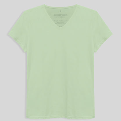 Camiseta Básica Gola V Feminina - Verde Menta