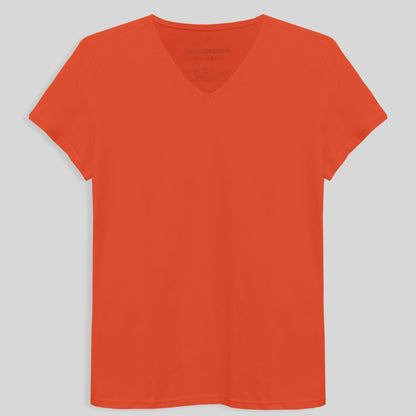 Camiseta Básica Gola V Feminina - Laranja