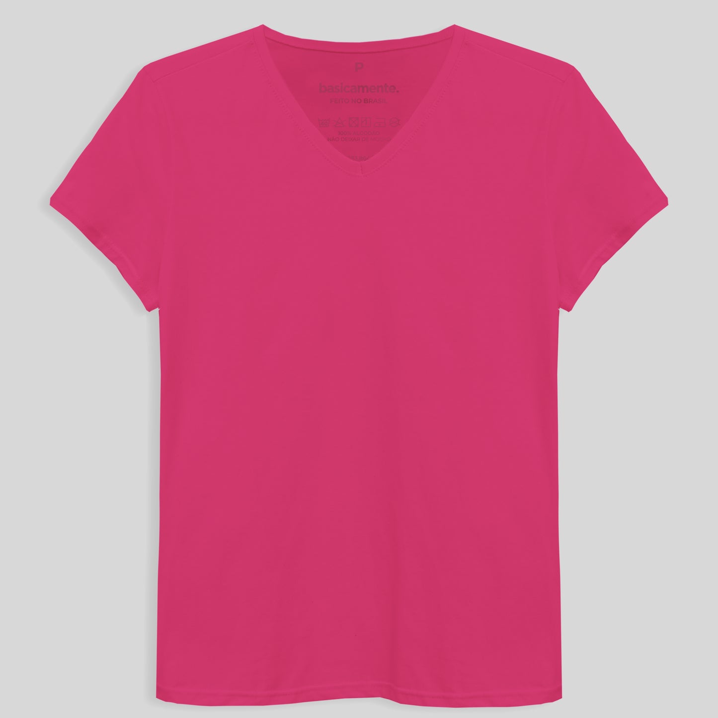 Camiseta Básica Gola V Feminina - Pink