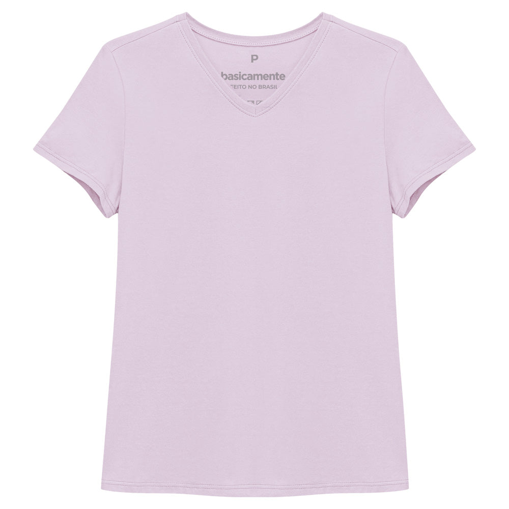 Camiseta Básica Gola V Feminina - Lilás Lavanda