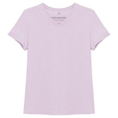 Camiseta Básica Gola V Feminina - Lilás Lavanda