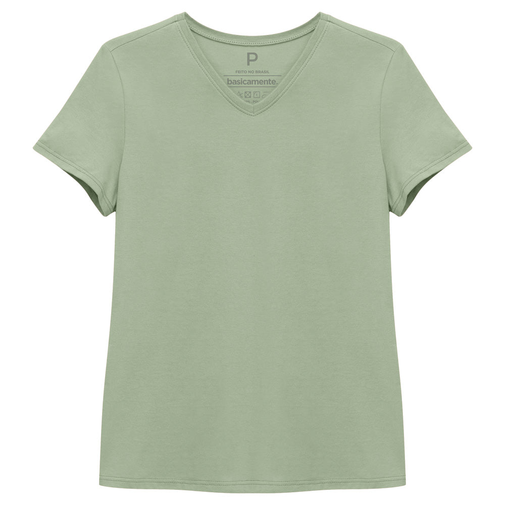 Camiseta Básica Gola V Feminina - Verde Oliva