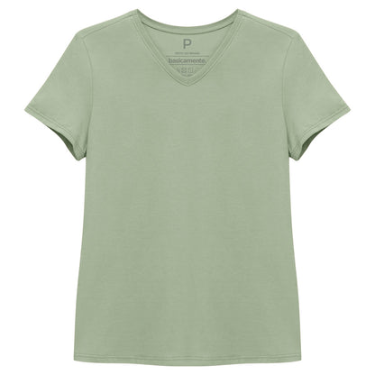 Camiseta Básica Gola V Feminina - Verde Oliva