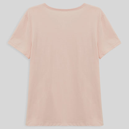 Camiseta Básica Gola V Feminina - Rosa Pastel