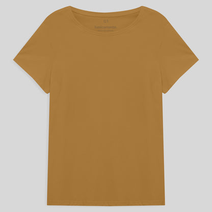 Camiseta Básica Plus Feminina - Ocre