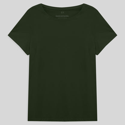 Camiseta Básica Plus Feminina - Verde Selva