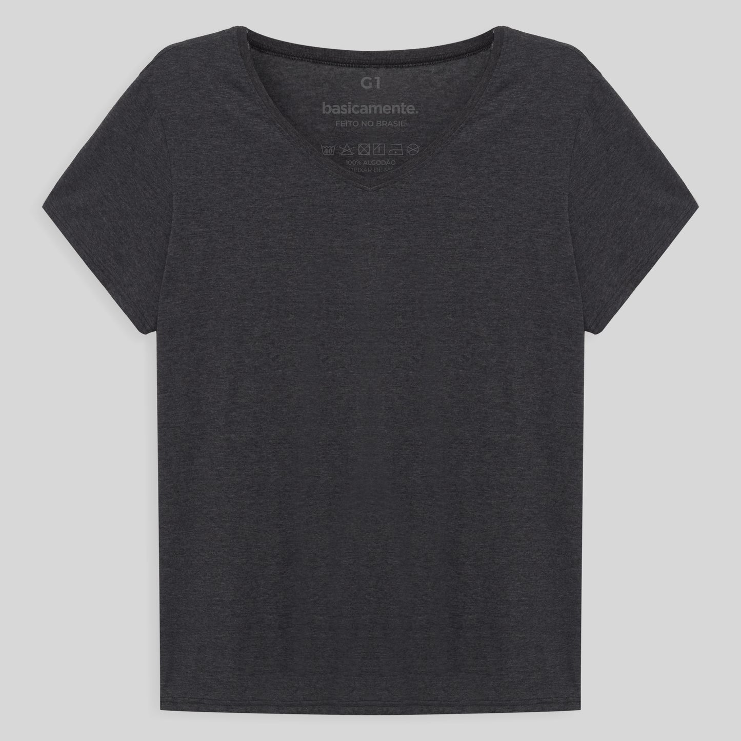 Camiseta Básica Gola V Plus Feminina - Mescla Escuro