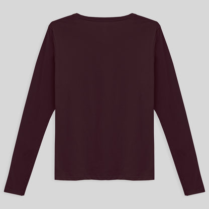 Camiseta Básica Manga Longa Gola V Feminina - Vermelho Vinho