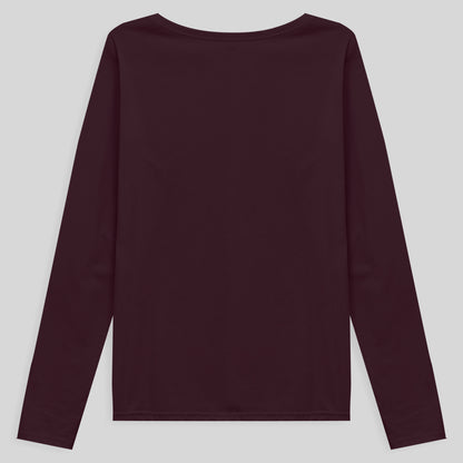 Camiseta Babylook Algodão Premium Manga Longa Gola V Plus Feminina - Vermelho Vinho