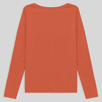 Camiseta Babylook Algodão Premium Manga Longa Gola V Plus Feminina - Laranja Coral