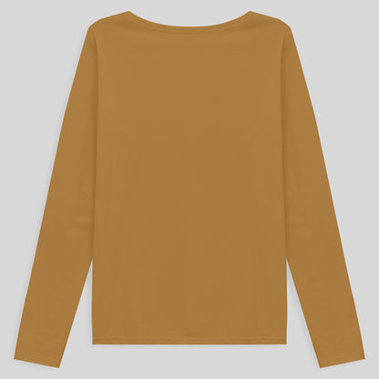 Camiseta Babylook Algodão Premium Manga Longa Gola V Plus Feminina - Ocre