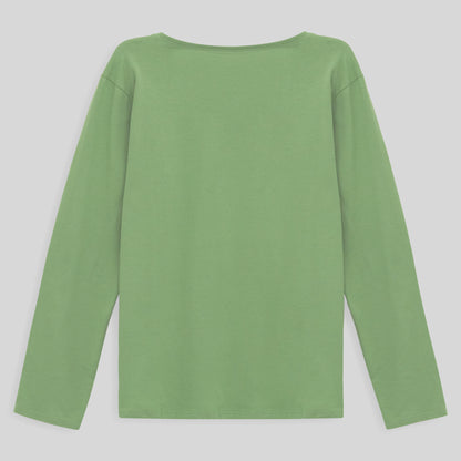 Camiseta Babylook Algodão Premium Manga Longa Gola V Plus Feminina - Verde Jade