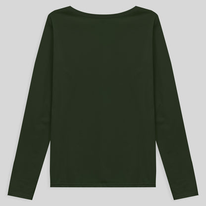 Camiseta Babylook Algodão Premium Manga Longa Gola V Plus Feminina - Verde Selva