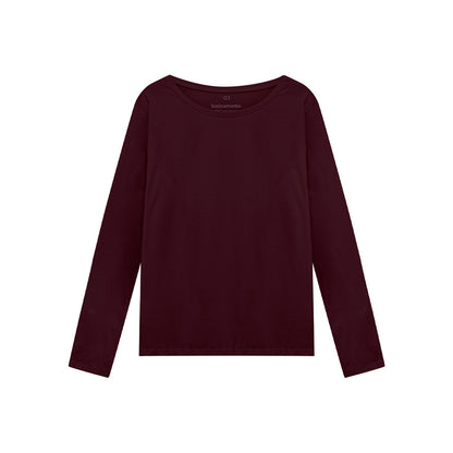 Camiseta Básica Manga Longa Plus Feminina - Vermelho Vinho