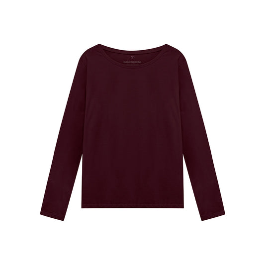 Camiseta Básica Manga Longa Plus Feminina - Vermelho Vinho