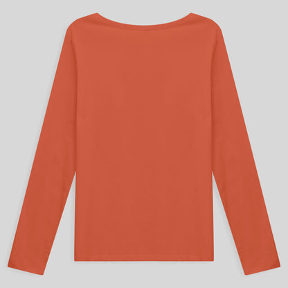 Camiseta Básica Manga Longa Plus Feminina - Laranja Coral