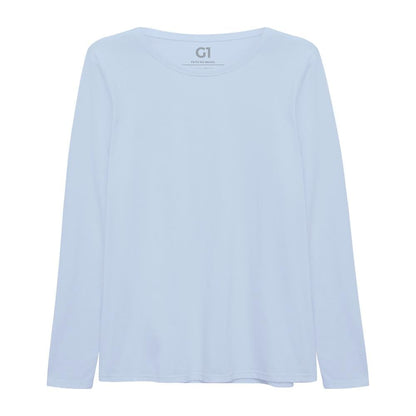 Camiseta Básica Manga Longa Plus Feminina - Azul Capri