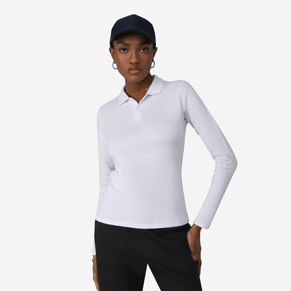 Camisa Polo Manga Longa Feminina - Branco