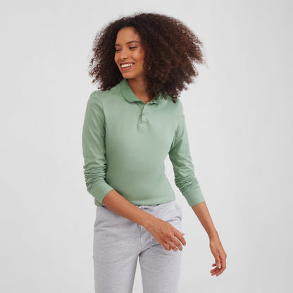 Camisa Polo Manga Longa Feminina - Verde Jade