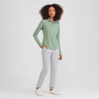 Camisa Polo Manga Longa Feminina - Verde Jade