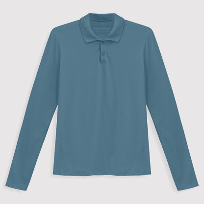 Camisa Polo Manga Longa Feminina - Azul Celeste
