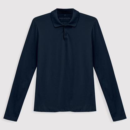 Camisa Polo Manga Longa Feminina - Azul Marinho
