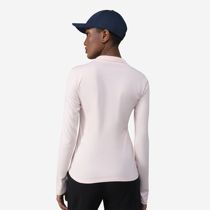 Camisa Polo Manga Longa Feminina - Rosa Pastel