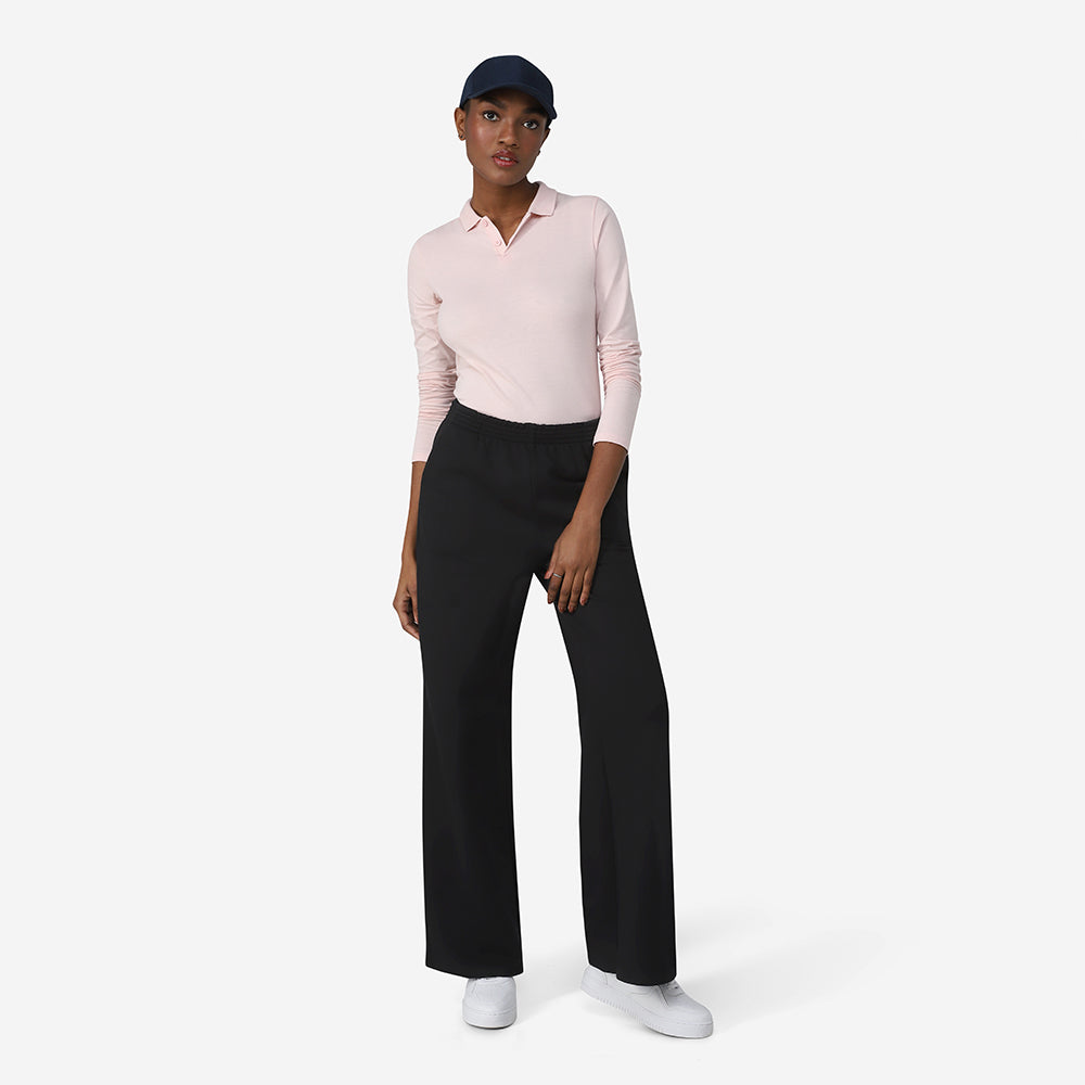 Camisa Polo Manga Longa Feminina - Rosa Pastel