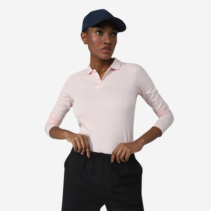 Camisa Polo Manga Longa Feminina - Rosa Pastel