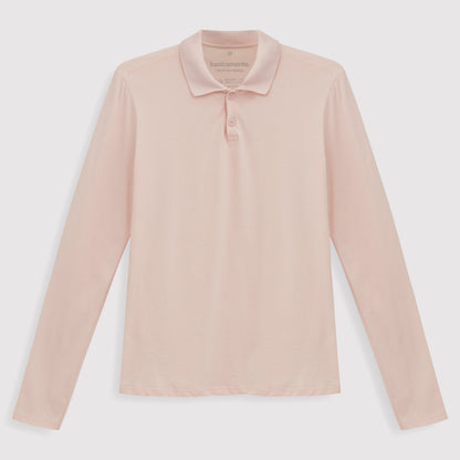 Camisa Polo Manga Longa Feminina - Rosa Pastel