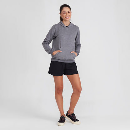 Blusão Moletom Flanelado Capuz Feminino - Mescla Escuro