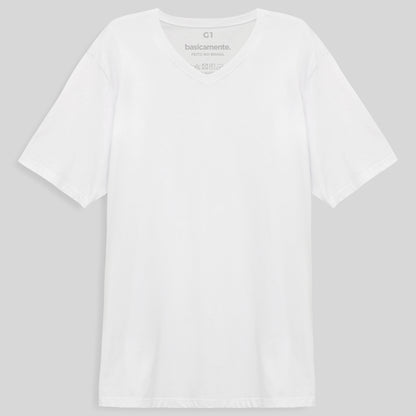 Camiseta Básica Gola V Plus Masculina - Branco