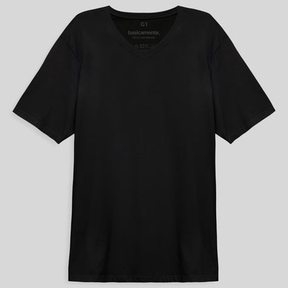 Camiseta Básica Gola V Plus Masculina - Preto