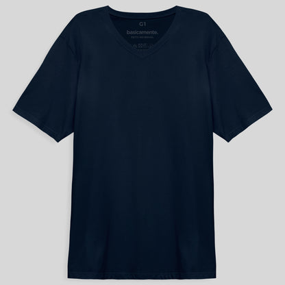 Camiseta Básica Gola V Plus Masculina - Azul Marinho