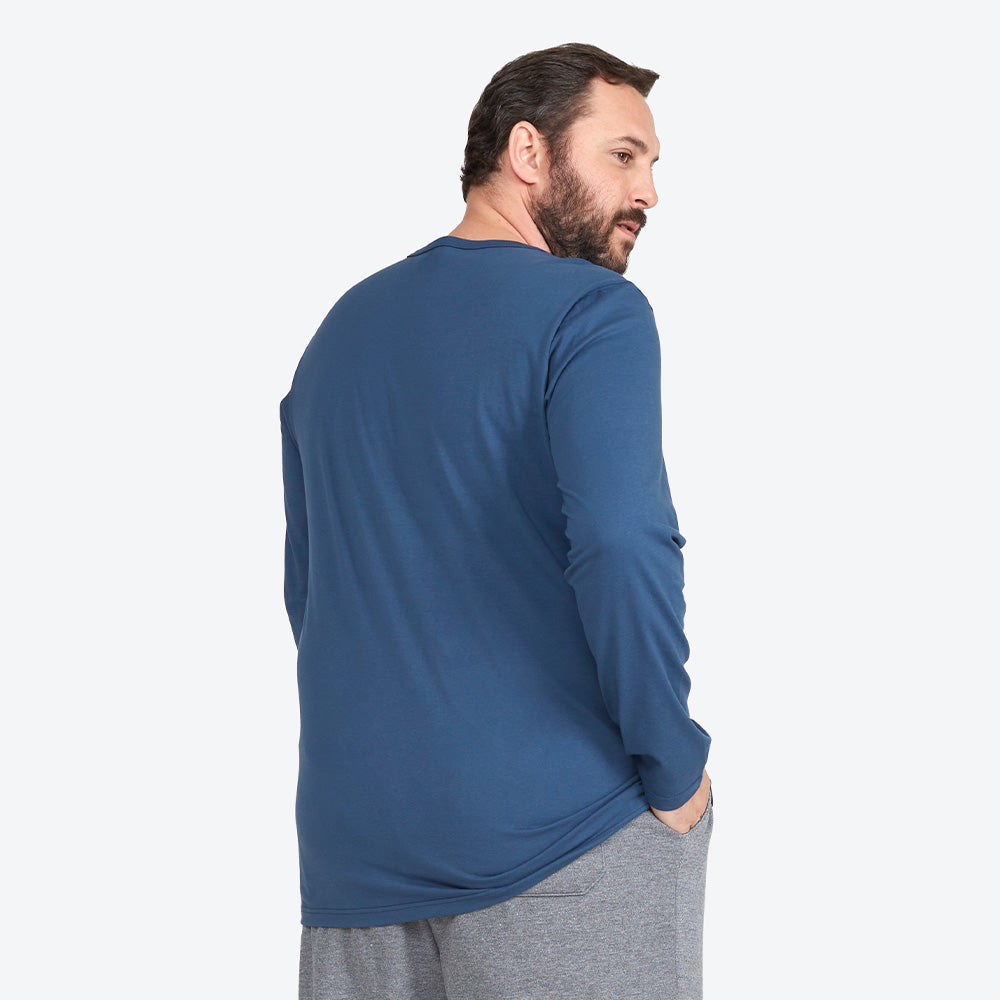 Camiseta Básica Gola V Manga Longa Plus Masculina - Azul Indigo