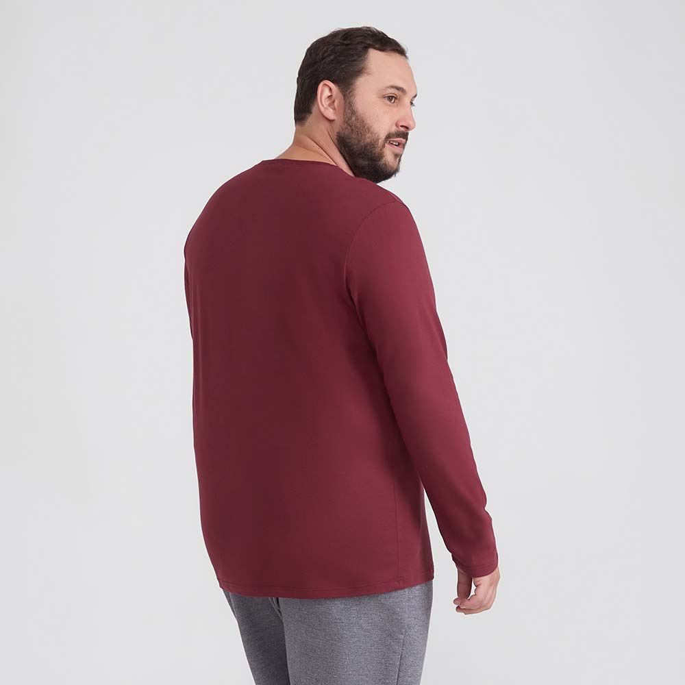 Camiseta Básica Manga Longa Plus Masculina - Vermelho Vinho