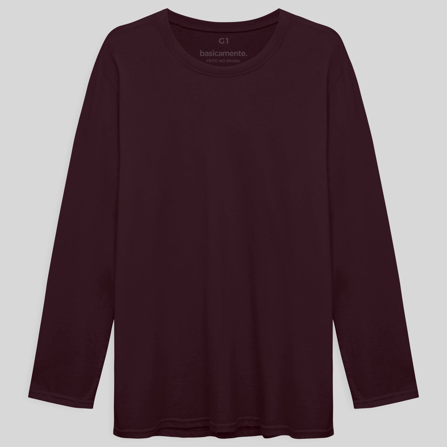 Camiseta Básica Manga Longa Plus Masculina - Vermelho Vinho