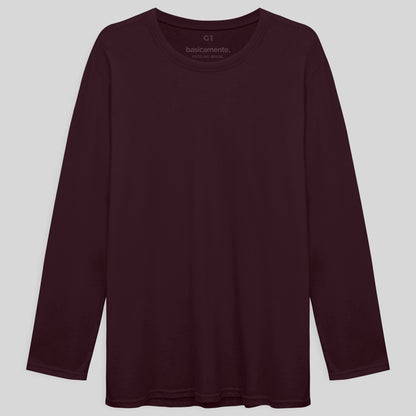 Camiseta Básica Manga Longa Plus Masculina - Vermelho Vinho