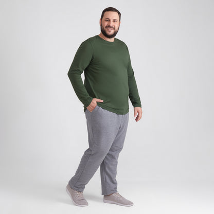 Camiseta Básica Manga Longa Plus Masculina - Verde Selva