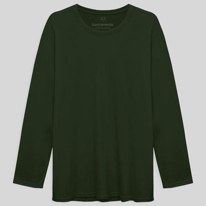 Camiseta Básica Manga Longa Plus Masculina - Verde Selva