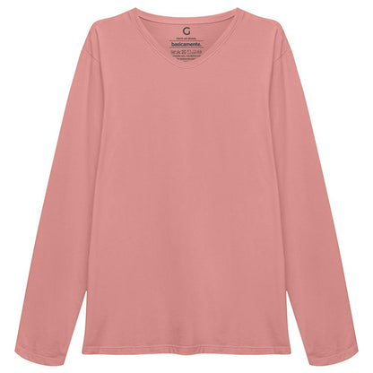 Camiseta Básica Gola V Manga Longa Masculina - Rose