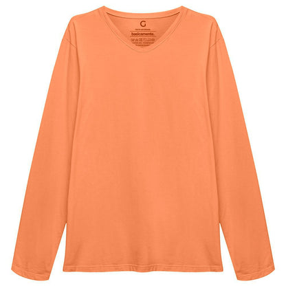 Camiseta Básica Gola V Manga Longa Masculina - Amarelo Mostarda