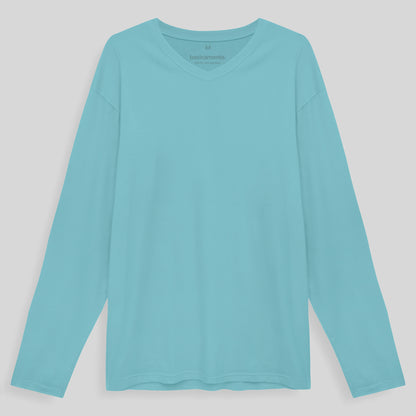 Camiseta Básica Gola V Manga Longa Masculina - Azul Claro