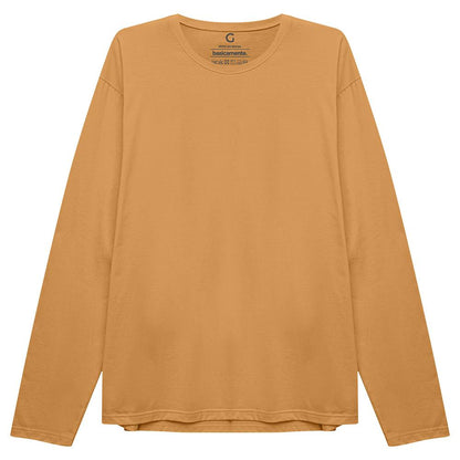 Camiseta Básica Manga Longa Masculina - Amarelo Mostarda