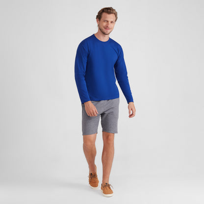Camiseta Básica Manga Longa Masculina - Azul Bic