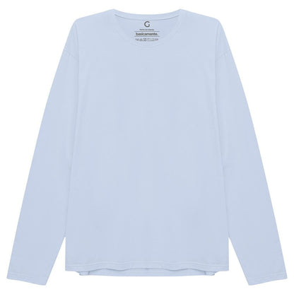 Camiseta Básica Manga Longa Masculina - Azul Capri