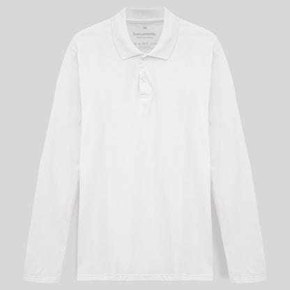 Camisa Polo Manga Longa Masculina - Branco