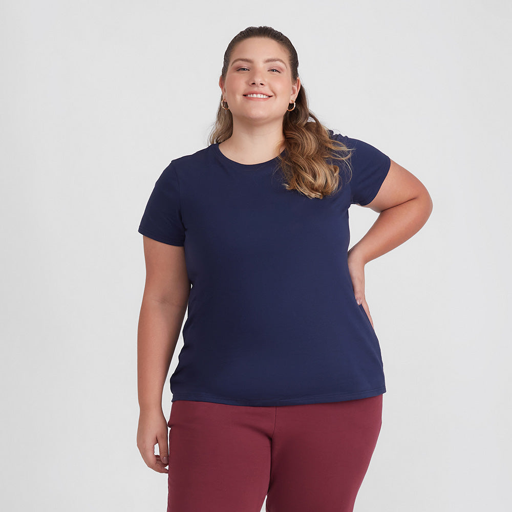 Tech T-shirt Impermeável Gola C Plus Feminina - Azul Marinho