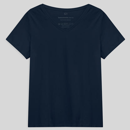 Tech T-Shirt Impermeável Gola V Plus Feminina - Azul Marinho